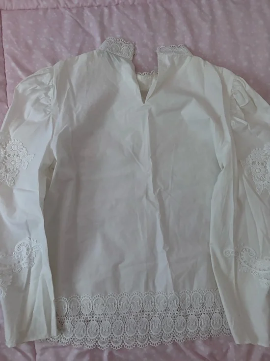 Zara White Lace-Detail Victorian-Inspired Blouse - Picture 7 of 10